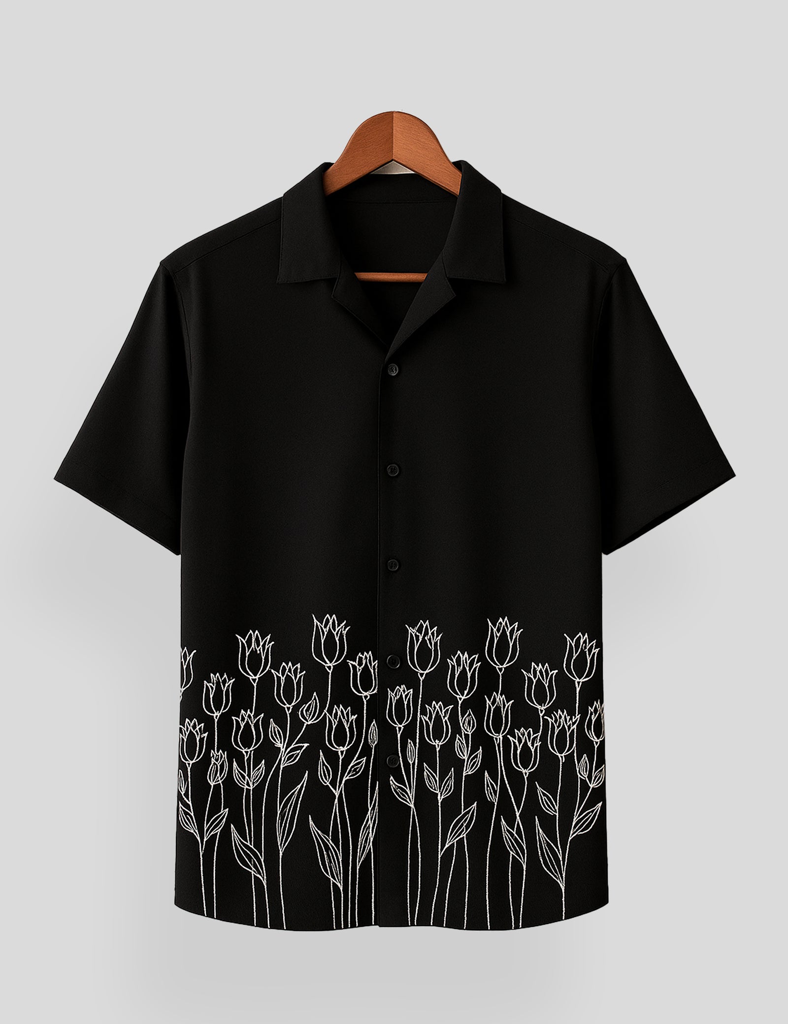 Black Rose Printed Mens Everyday Cotton Shirt Half Sleeves in Fresh Colors