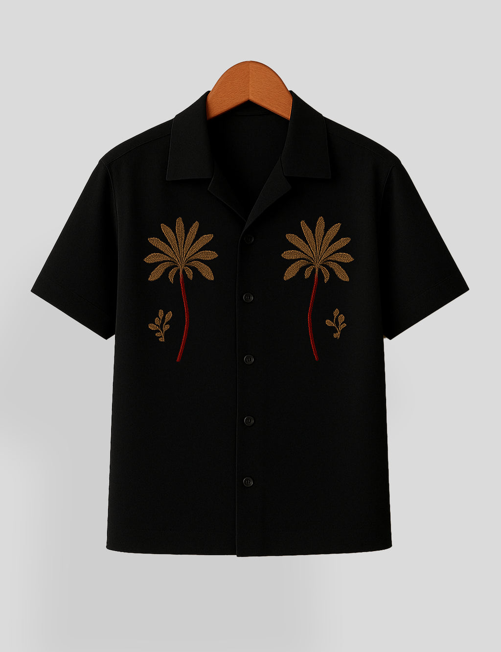 Black Coconut Tree Printed Mens Premium Cotton Half Sleeve Shirt