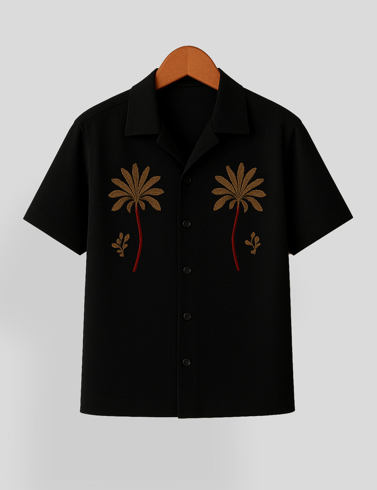 Black Coconut Tree Printed Mens Premium Cotton Half Sleeve Shirt
