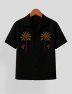 Black Coconut Tree Printed Mens Premium Cotton Half Sleeve Shirt