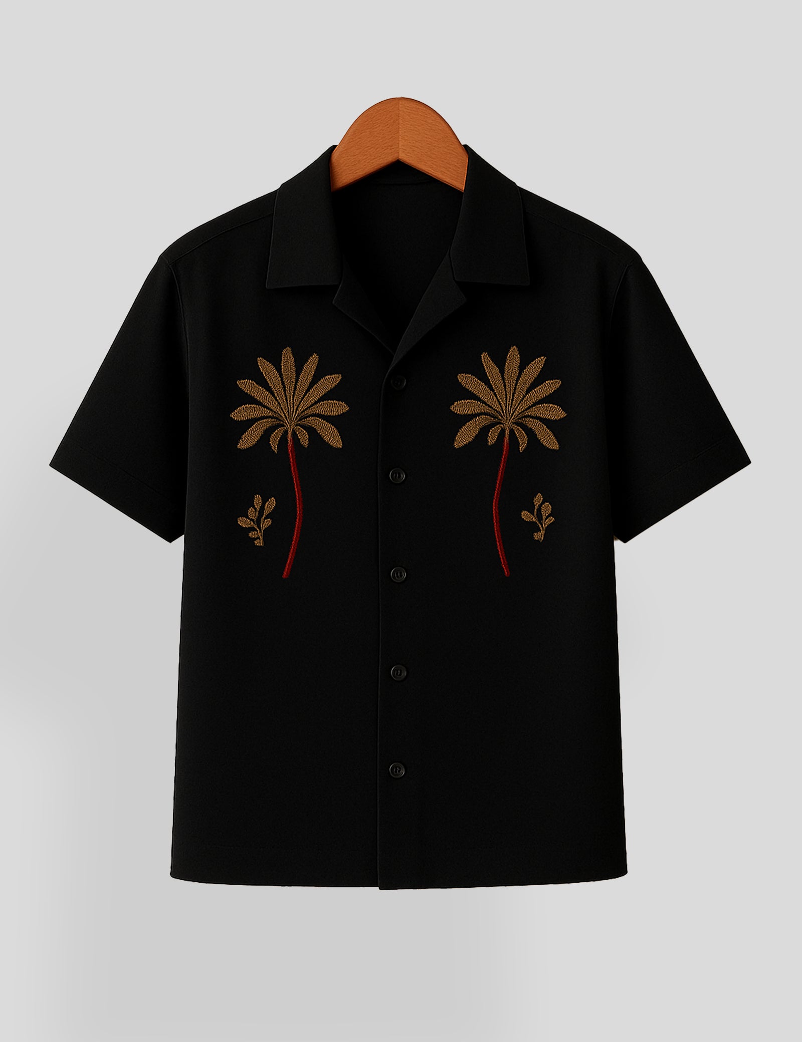 Black Coconut Tree Printed Mens Premium Cotton Half Sleeve Shirt