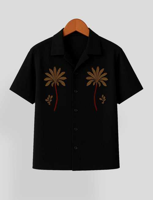 Black Coconut Tree Printed Mens Premium Cotton Half Sleeve Shirt
