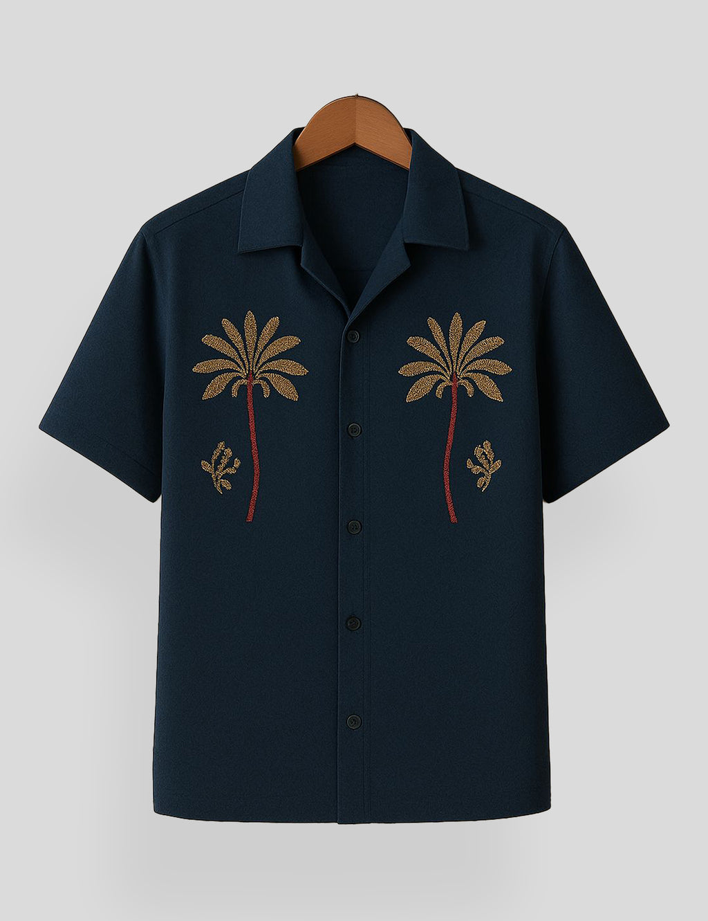 Blue Coconut Tree Printed Mens Premium Cotton Half Sleeve Shirt