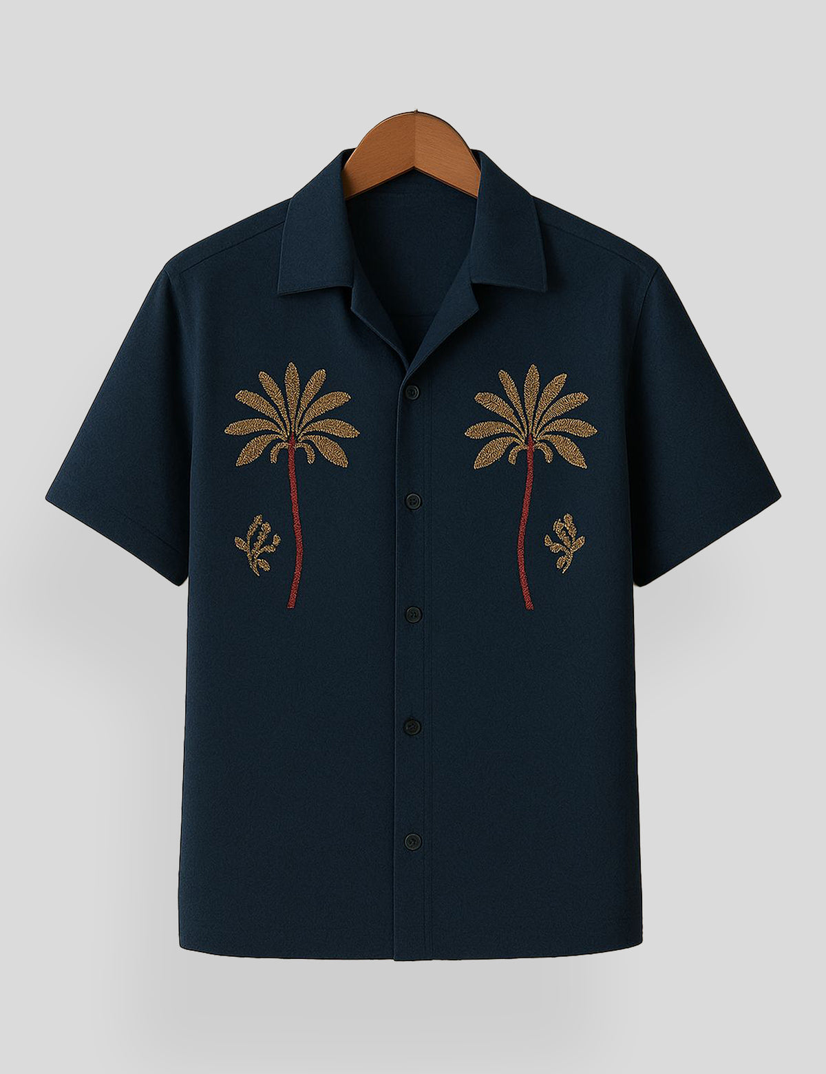 Blue Coconut Tree Printed Mens Premium Cotton Half Sleeve Shirt