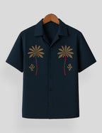 Blue Coconut Tree Printed Mens Premium Cotton Half Sleeve Shirt