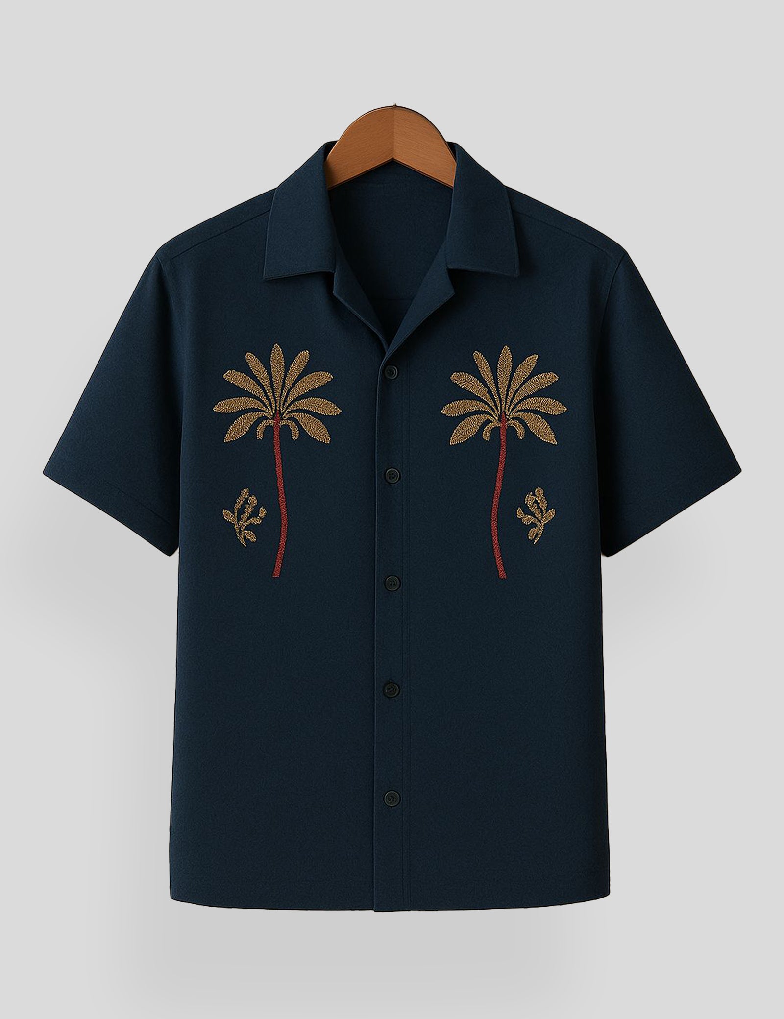 Blue Coconut Tree Printed Mens Premium Cotton Half Sleeve Shirt