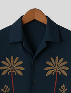 Blue Coconut Tree Printed Mens Premium Cotton Half Sleeve Shirt