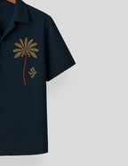 Blue Coconut Tree Printed Mens Premium Cotton Half Sleeve Shirt