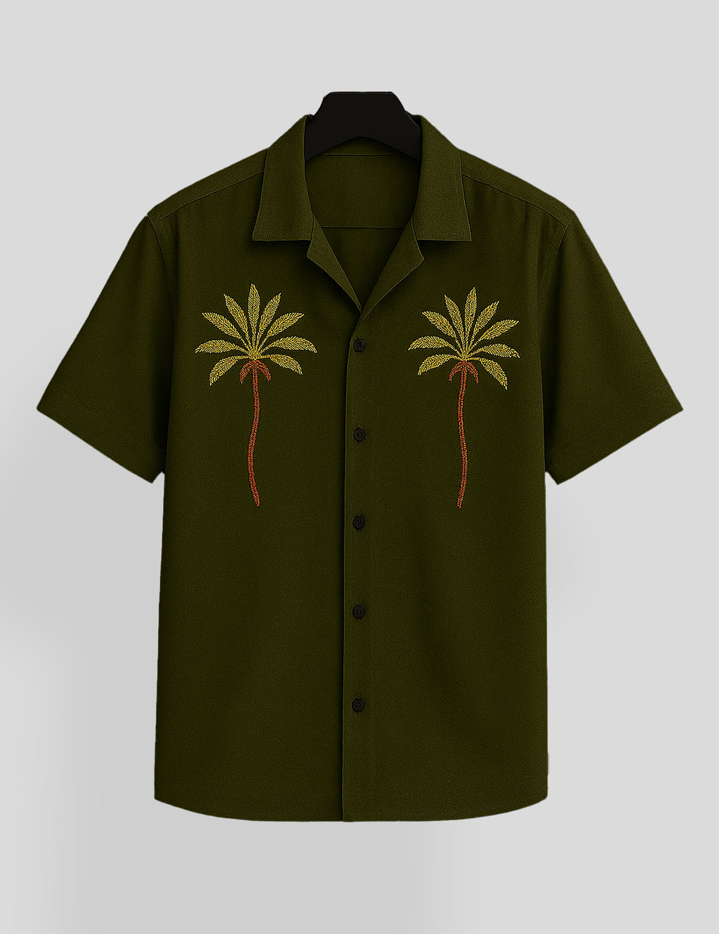 Green Coconut Tree Printed Mens Premium Cotton Half Sleeve Shirt