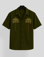 Green Coconut Tree Printed Mens Premium Cotton Half Sleeve Shirt