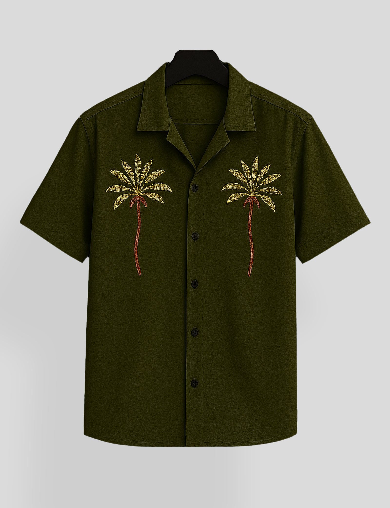 Green Coconut Tree Printed Mens Premium Cotton Half Sleeve Shirt