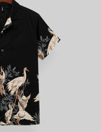 Black Flamingo Printed Classic Half Sleeve Shirt for Men Soft Cotton