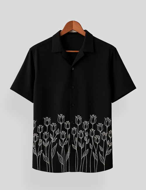 Black Rose Printed Mens Everyday Cotton Shirt Half Sleeves in Fresh Colors