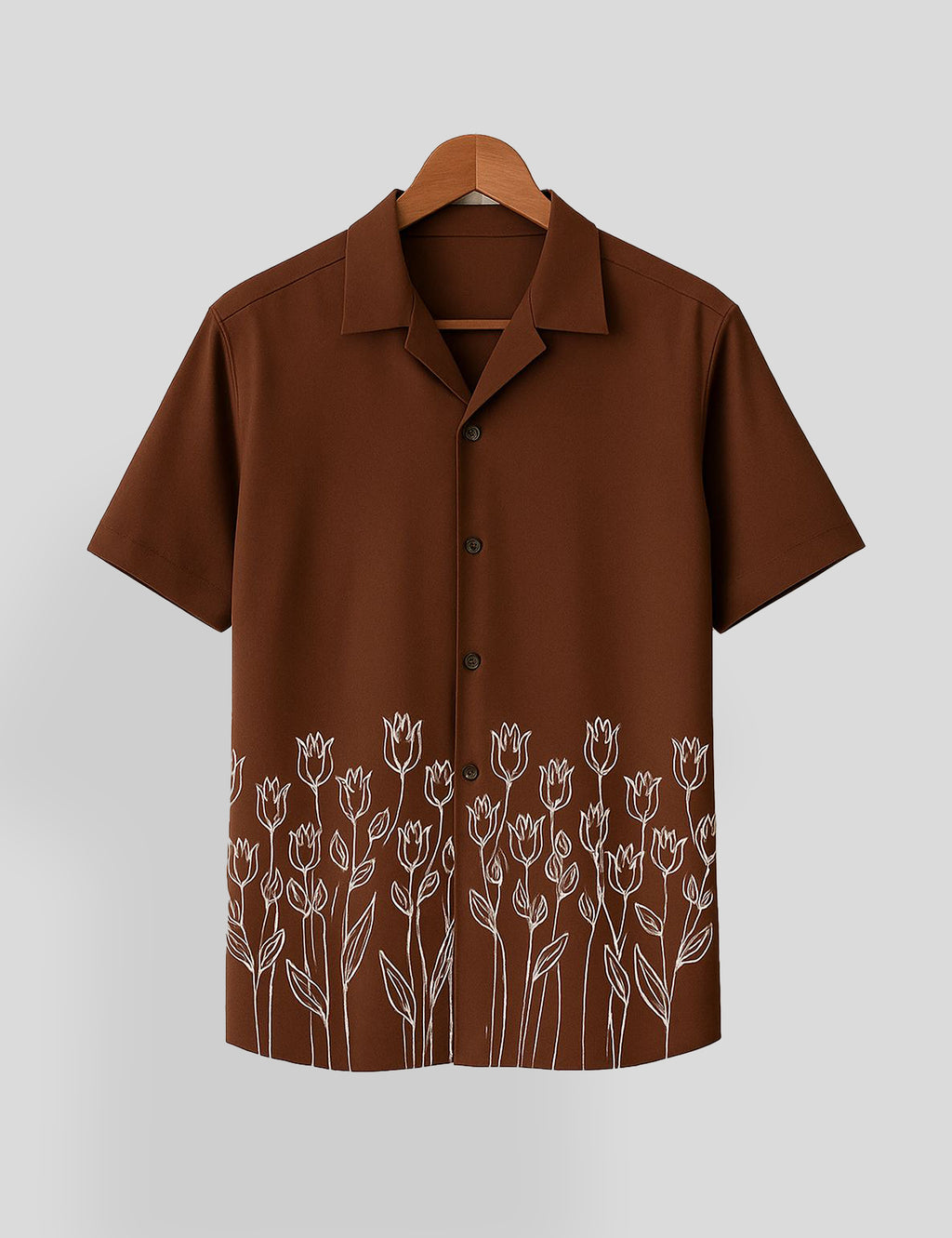 Brown Rose Printed Mens Everyday Cotton Shirt Half Sleeves in Fresh Colors