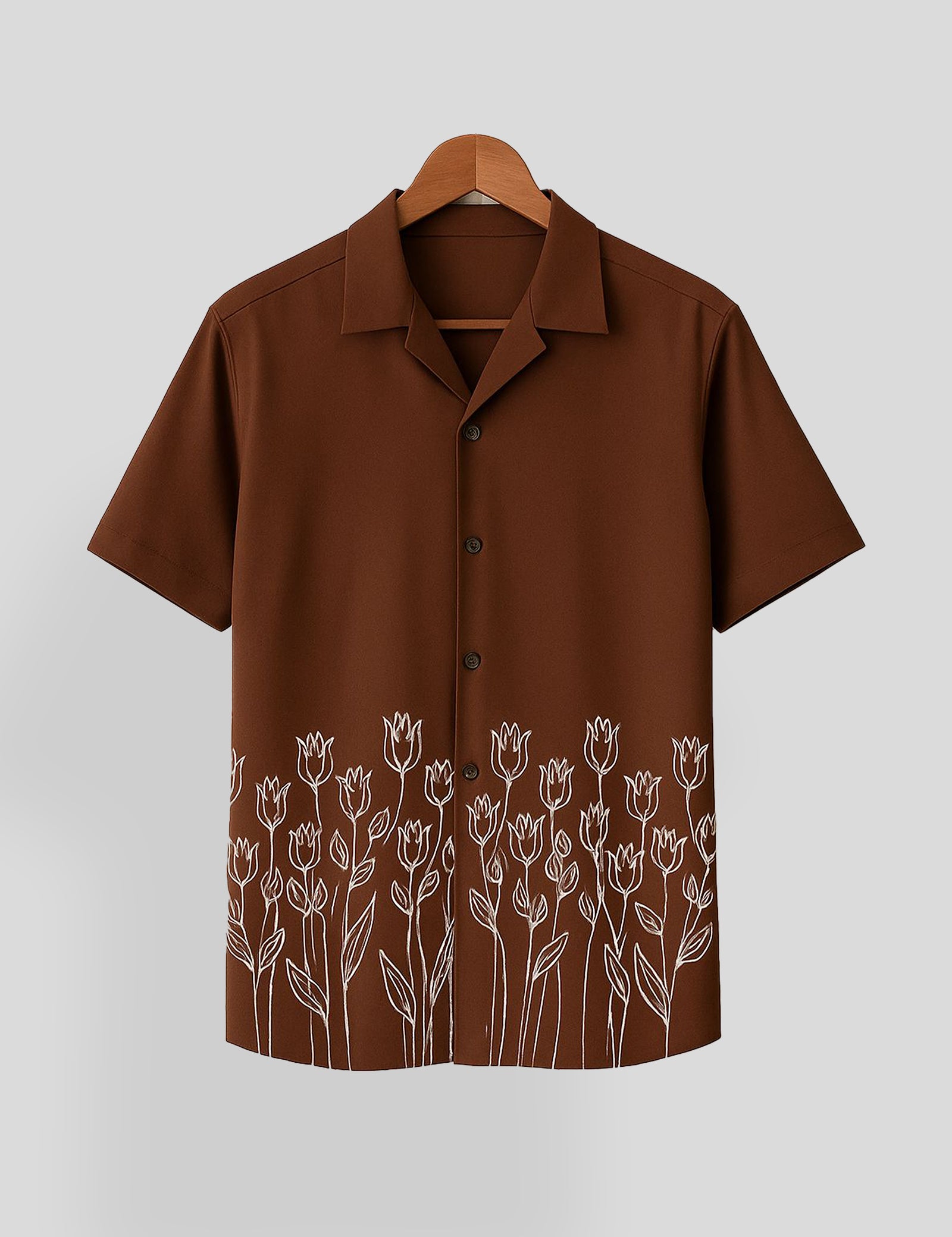 Brown Rose Printed Mens Everyday Cotton Shirt Half Sleeves in Fresh Colors