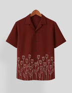 Maroon Rose Printed Mens Everyday Cotton Shirt Half Sleeves in Fresh Colors