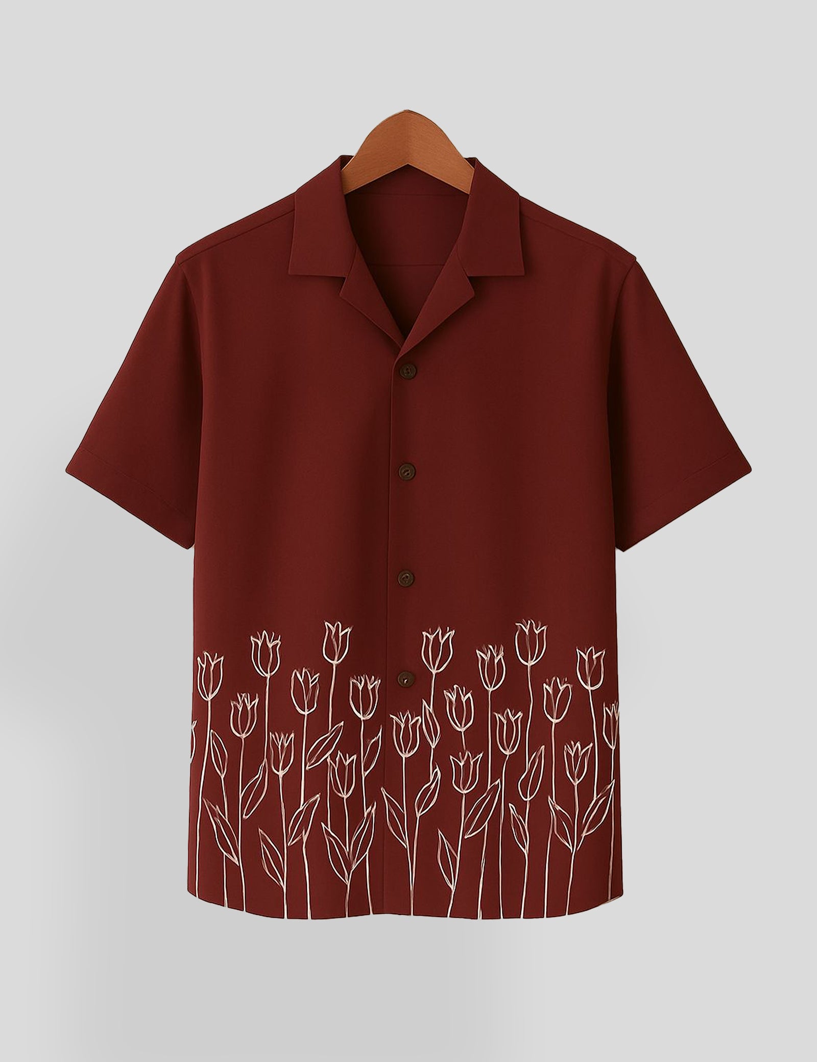 Maroon Rose Printed Mens Everyday Cotton Shirt Half Sleeves in Fresh Colors