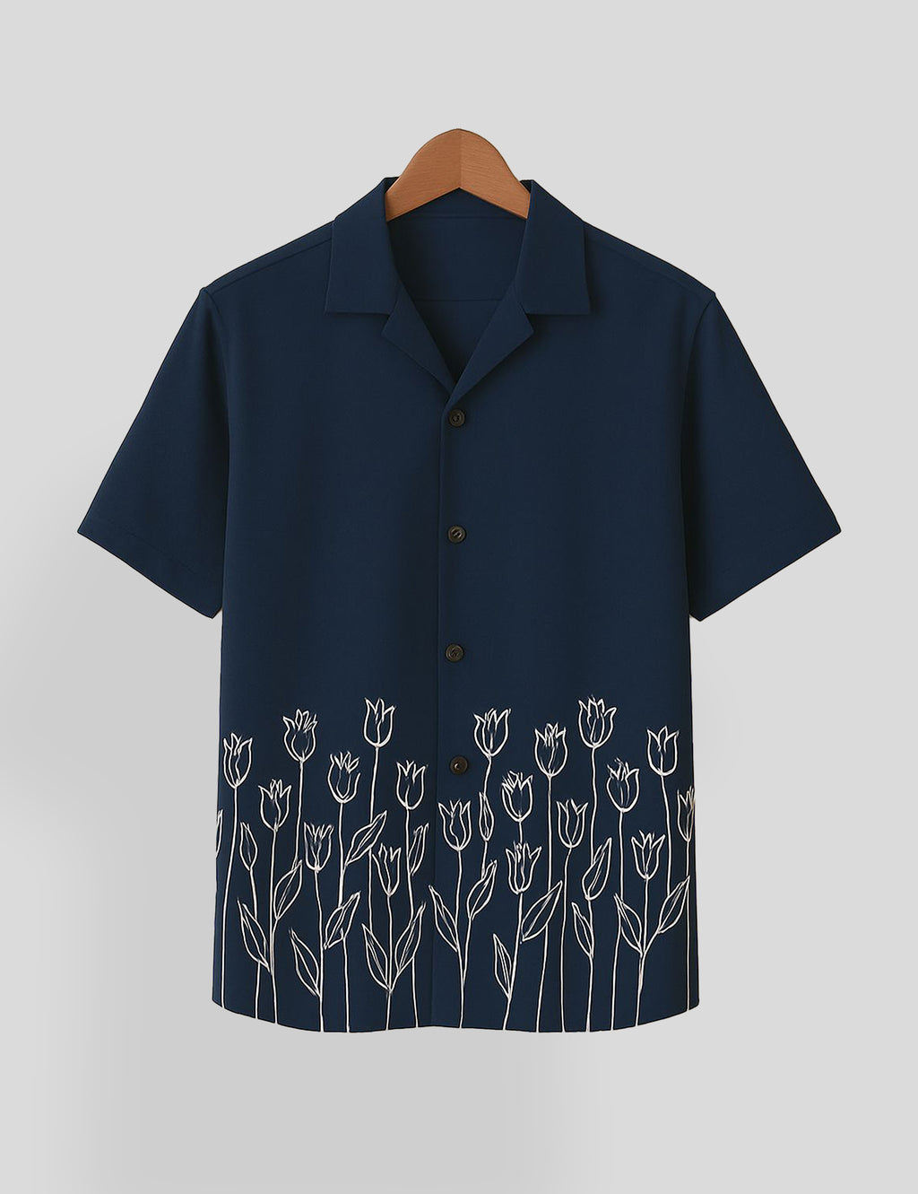 Navy Blue Rose Printed Mens Everyday Cotton Shirt Half Sleeves in Fresh Colors