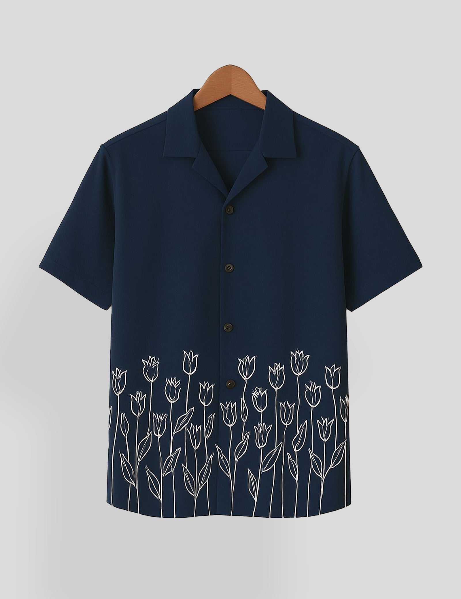 Navy Blue Rose Printed Mens Everyday Cotton Shirt Half Sleeves in Fresh Colors