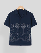 Navy Blue Swan Printed Essential Cotton Half Sleeve Shirt for Men Available in Multiple Colors