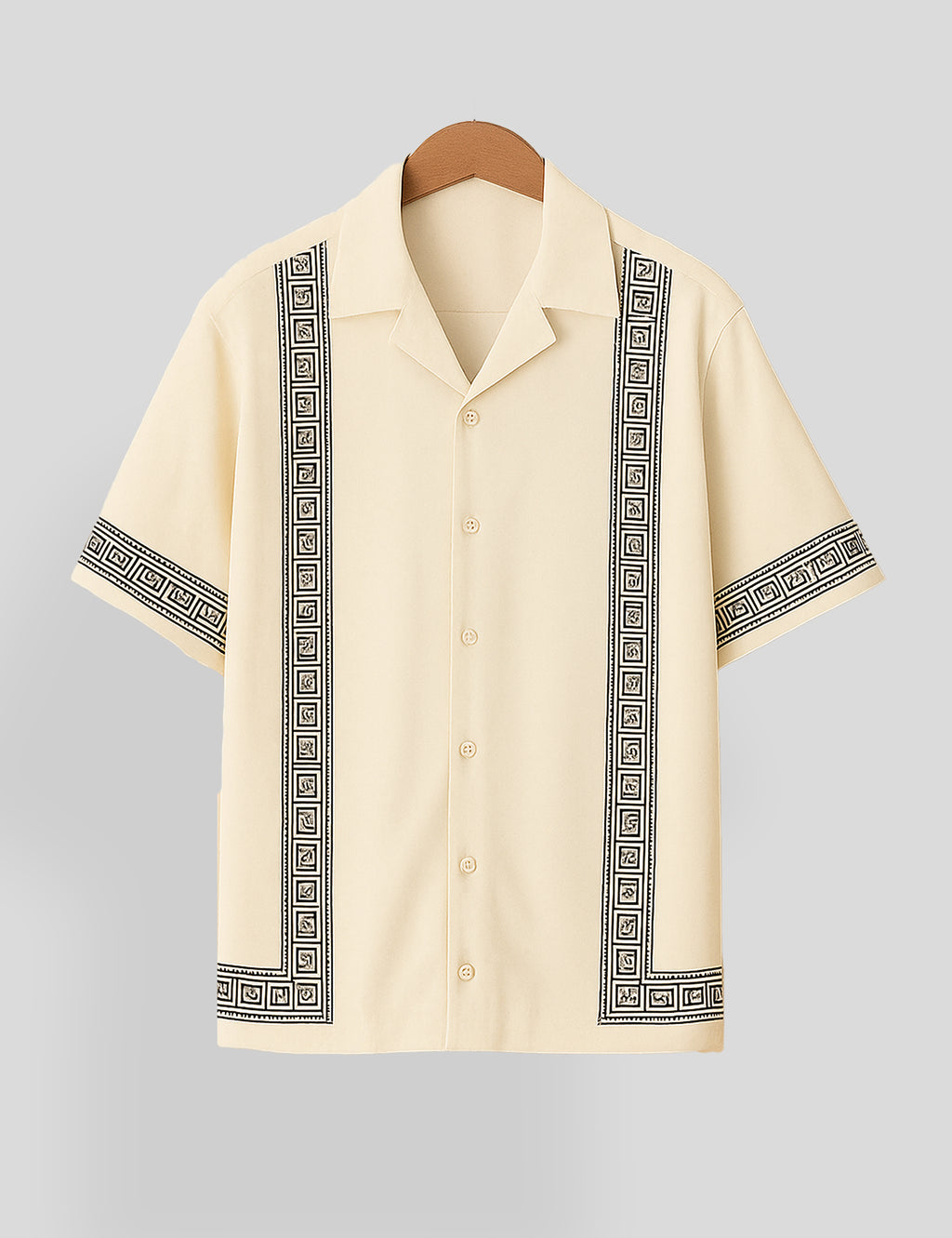 Cream Square Pattern SmartFit Mens Cotton Shirt Half Sleeves