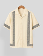 Cream Square Pattern SmartFit Mens Cotton Shirt Half Sleeves