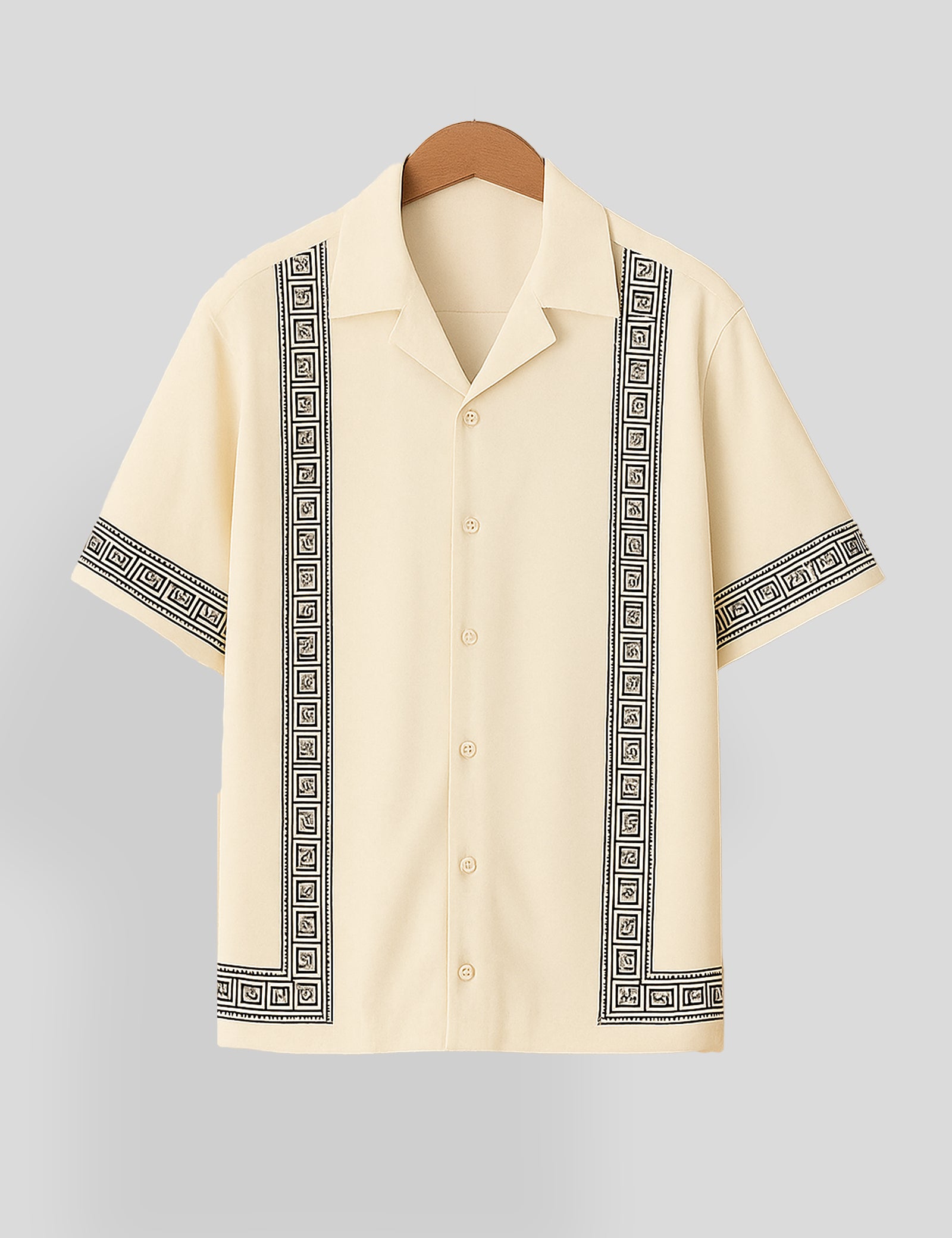 Cream Square Pattern SmartFit Mens Cotton Shirt Half Sleeves