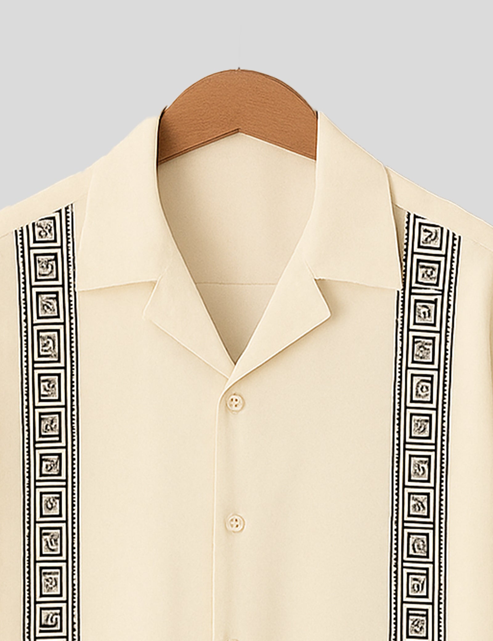 Cream Square Pattern SmartFit Mens Cotton Shirt Half Sleeves