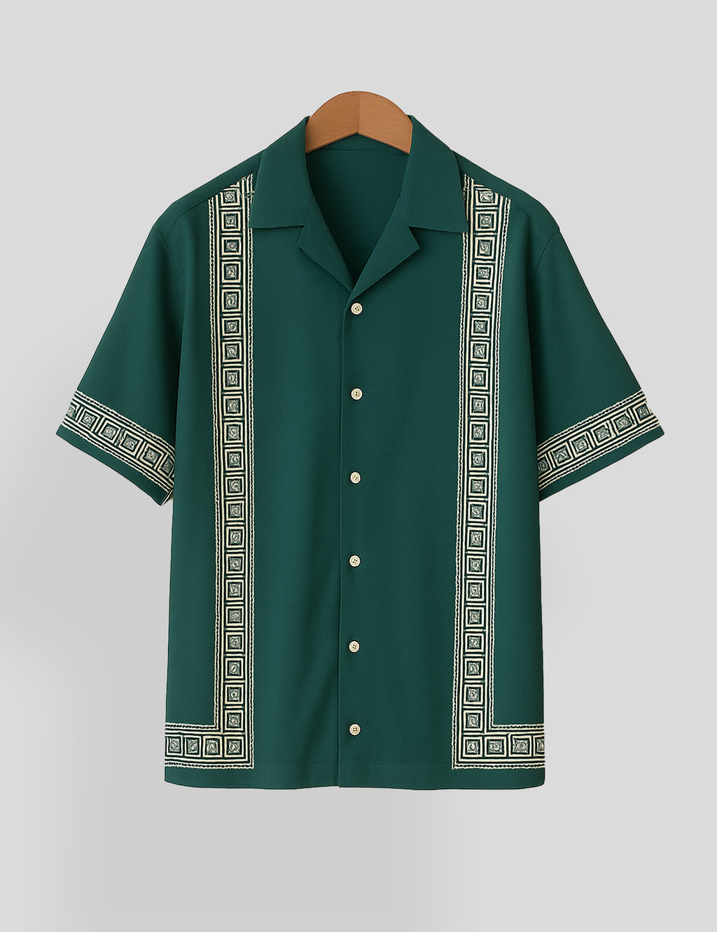 Green Square Pattern SmartFit Mens Cotton Shirt Half Sleeves