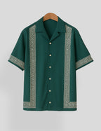 Green Square Pattern SmartFit Mens Cotton Shirt Half Sleeves