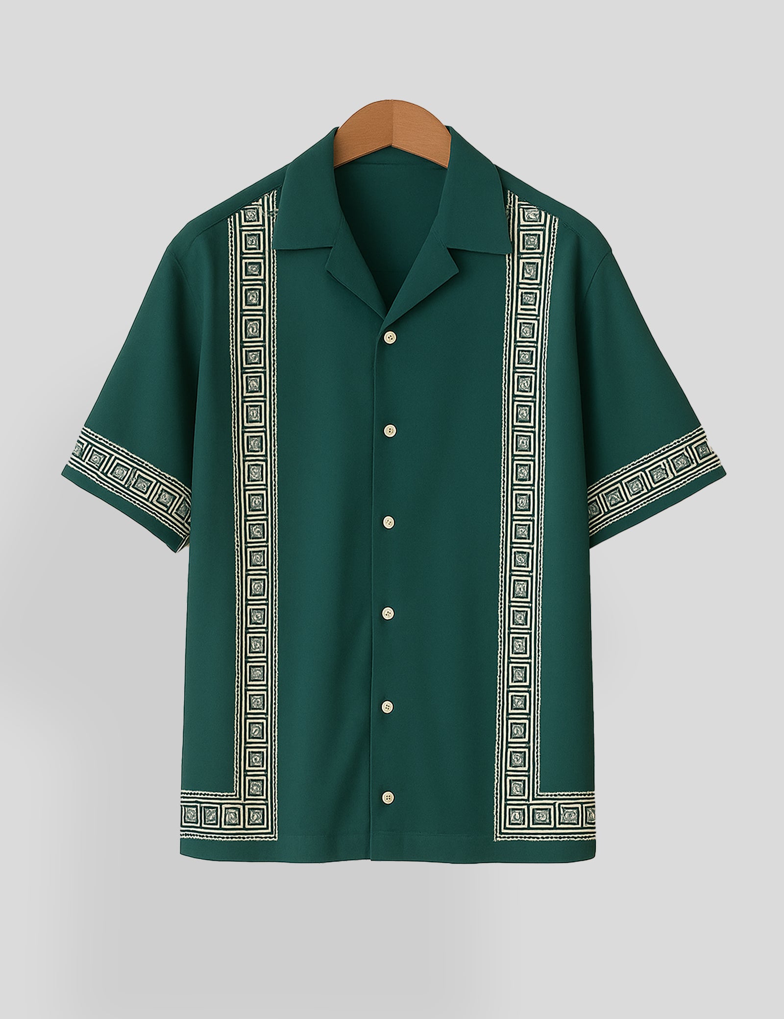 Green Square Pattern SmartFit Mens Cotton Shirt Half Sleeves