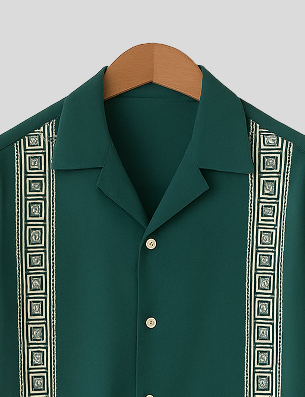 Green Square Pattern SmartFit Mens Cotton Shirt Half Sleeves