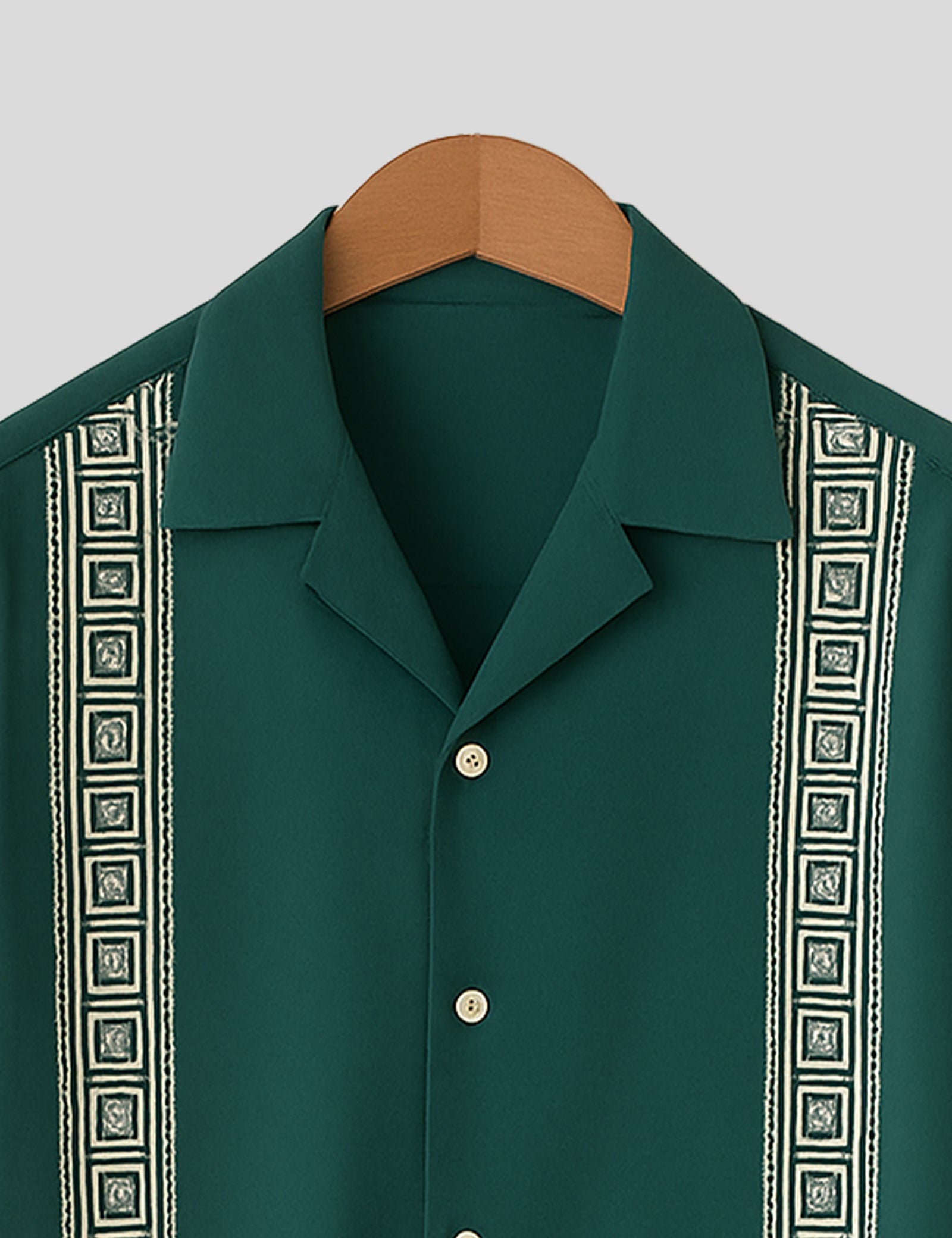 Green Square Pattern SmartFit Mens Cotton Shirt Half Sleeves