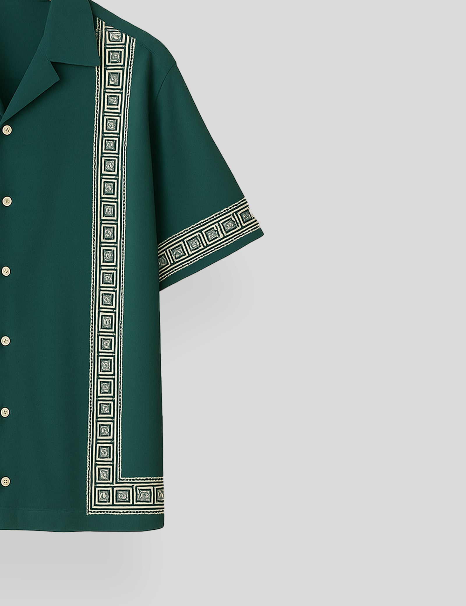 Green Square Pattern SmartFit Mens Cotton Shirt Half Sleeves