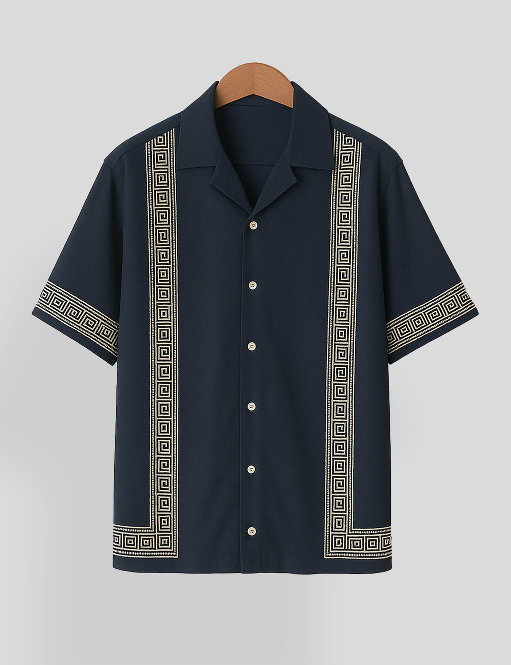 Navy Blue Square Pattern SmartFit Mens Cotton Shirt Half Sleeves
