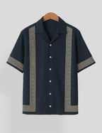 Navy Blue Square Pattern SmartFit Mens Cotton Shirt Half Sleeves