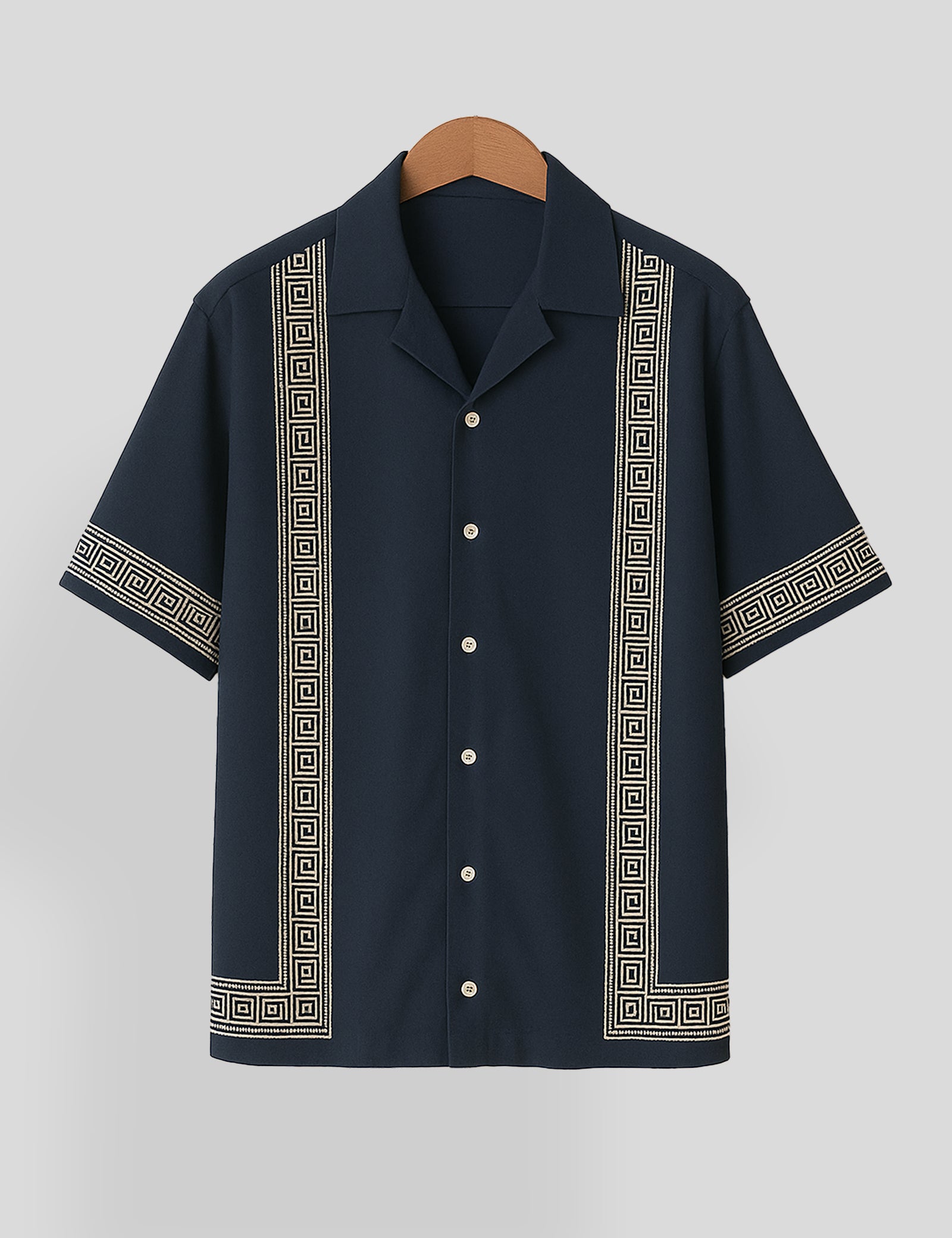 Navy Blue Square Pattern SmartFit Mens Cotton Shirt Half Sleeves