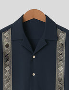 Navy Blue Square Pattern SmartFit Mens Cotton Shirt Half Sleeves