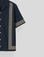 Navy Blue Square Pattern SmartFit Mens Cotton Shirt Half Sleeves