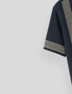 Navy Blue Square Pattern SmartFit Mens Cotton Shirt Half Sleeves