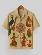 Festival Printed Mens Relaxed Cotton Shirt Short Sleeves