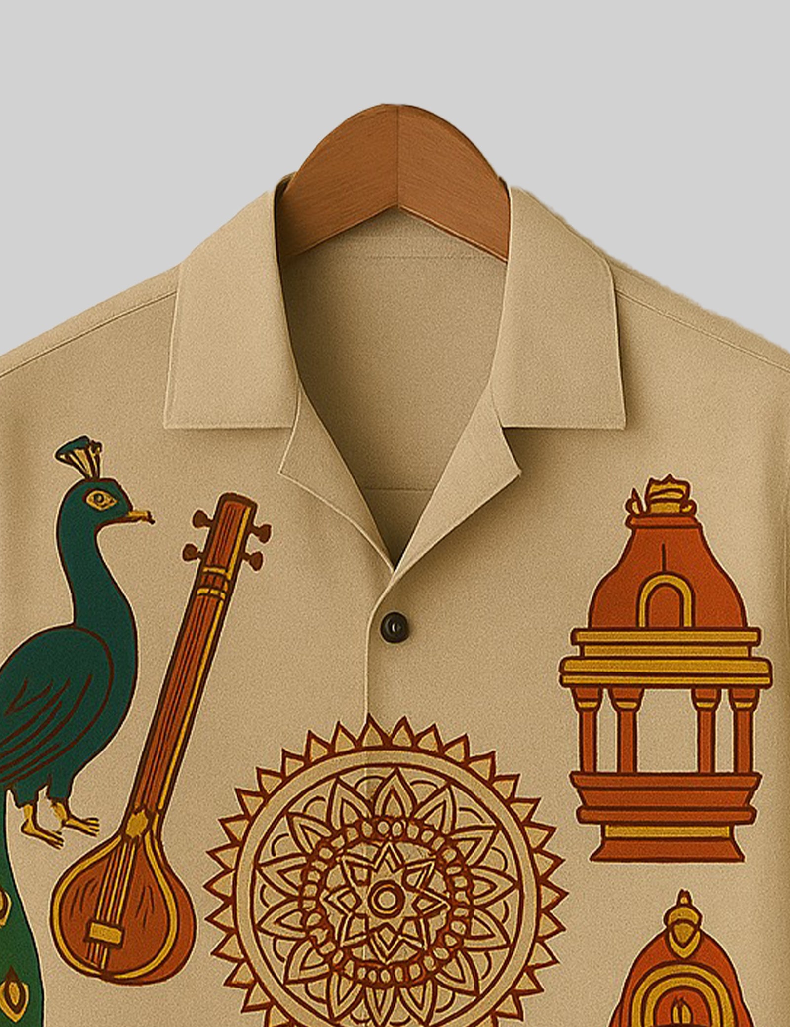 Festival Printed Mens Relaxed Cotton Shirt Short Sleeves
