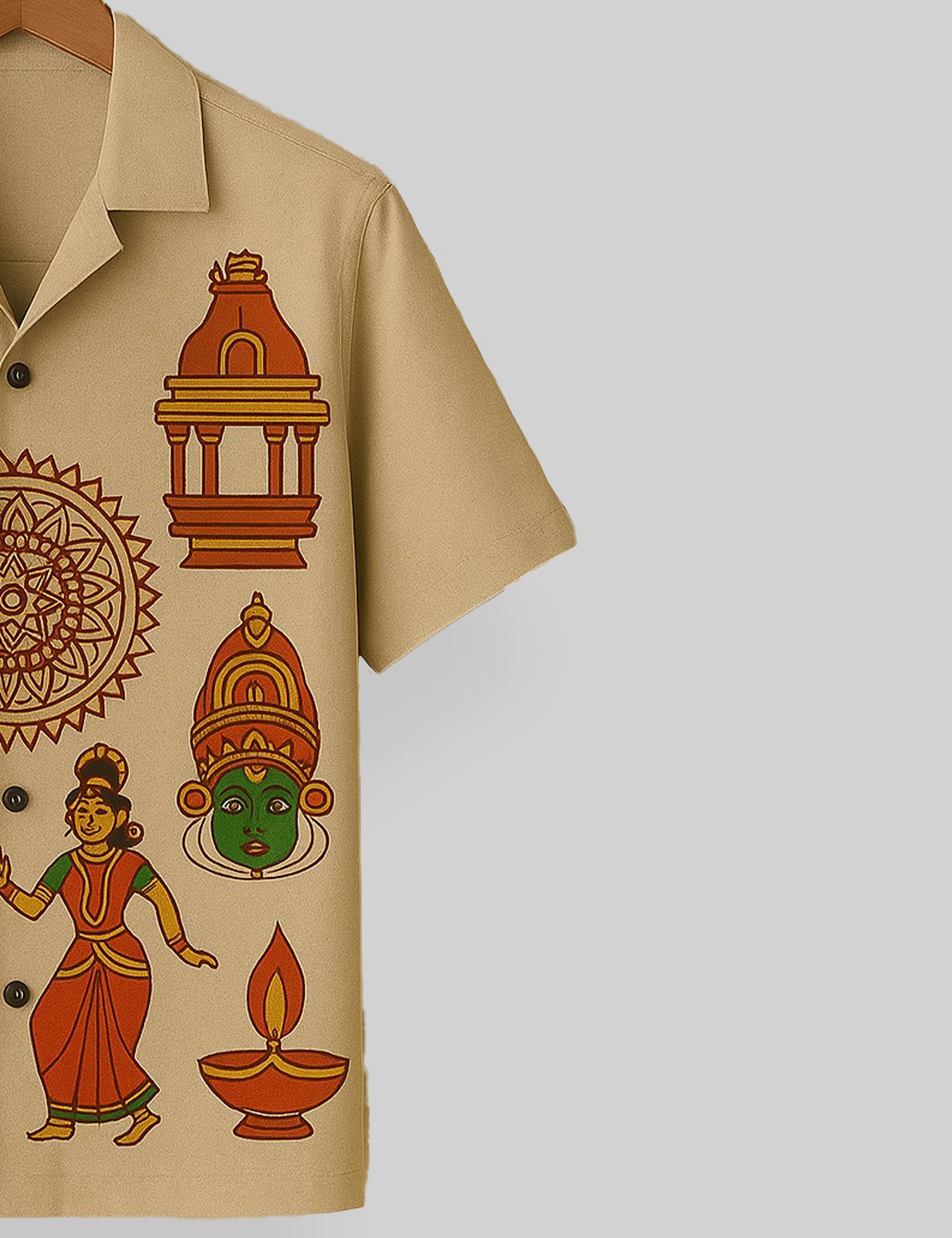 Festival Printed Mens Relaxed Cotton Shirt Short Sleeves