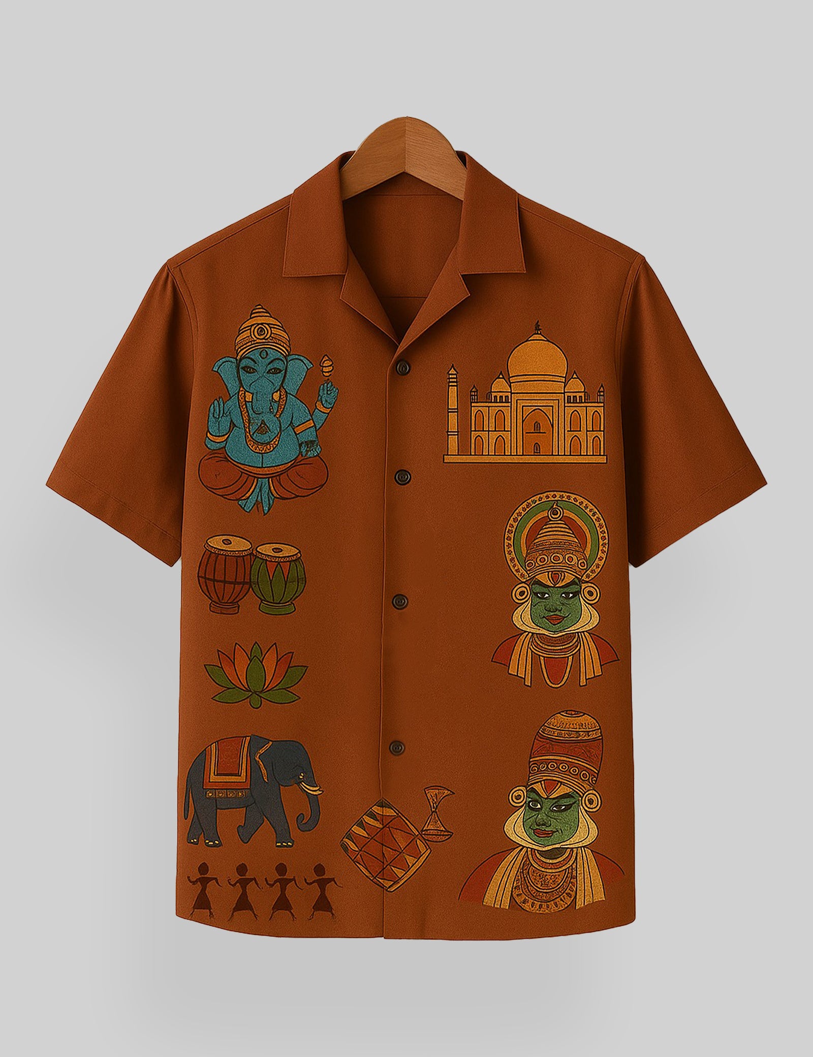 Ganpati Printed Pure Cotton Mens Shirt Half Sleeves